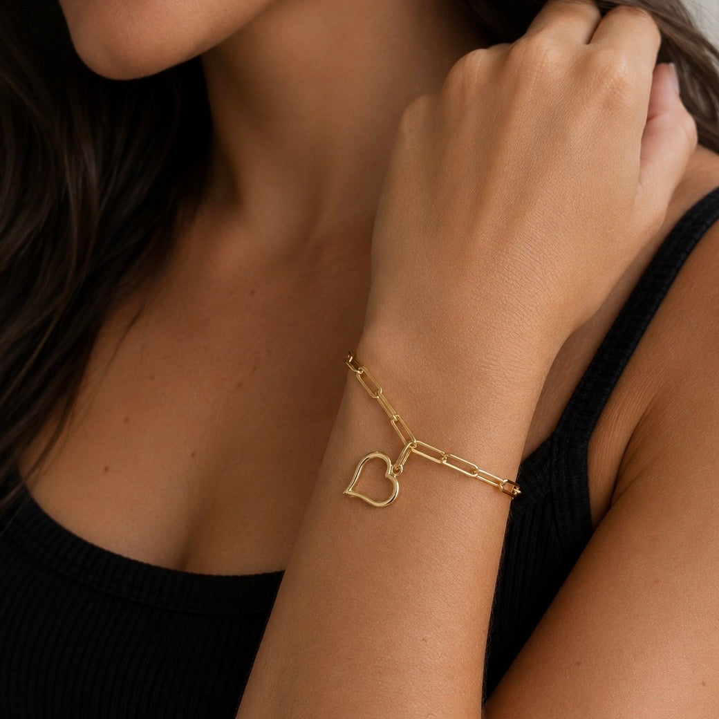 Pulsera de Enlace con Encanto de Corazón